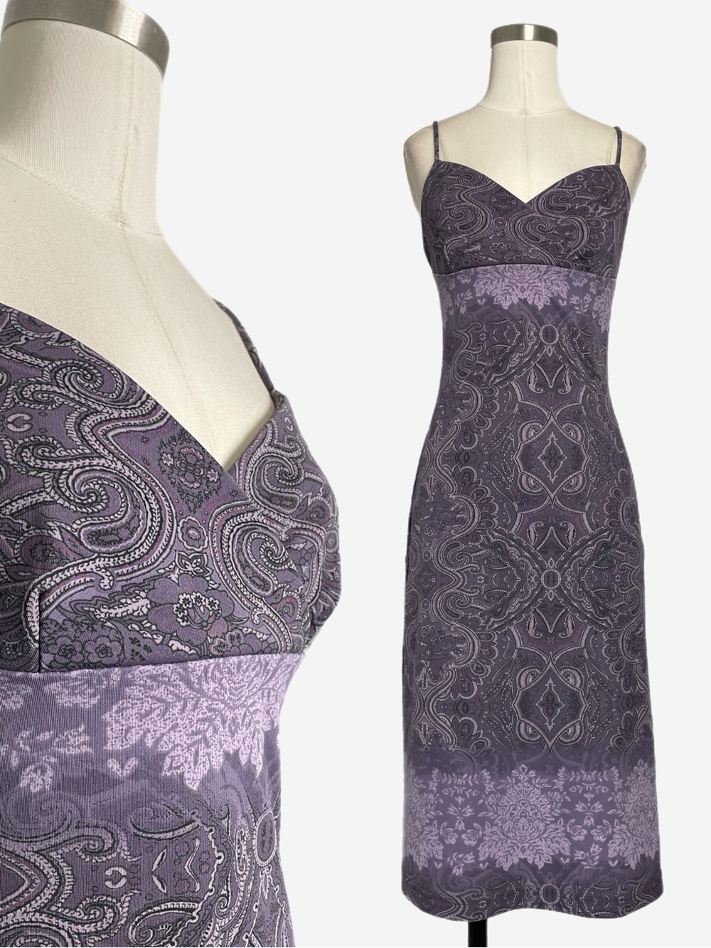Vintage 90s La Belle purple paisley floral slip dress boho witchy whimsigoth XS
